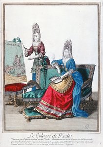 Dame zeigt ein Bild des Koloss von Rhodos von French School