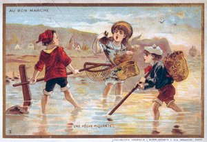 Vintage Postkarte mit Kindern am Strand
