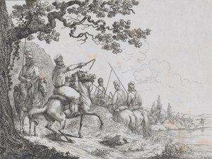Kosaken reiten entlang eines Flussufers, 1814