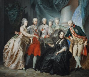 Erzherzogin Marie Christine und Herzog Albert von Sachsen Teschen präsentieren der Familie Bilder von den Verwandten in Italien