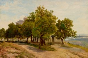 Baumgruppe auf dem Kahlenberg mit Blick auf Wien von Friedrich Loos