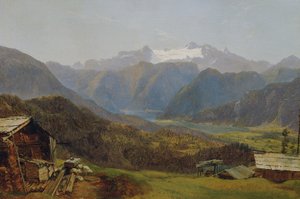 Blick von der Hütteneckalm auf den Hallstätter See und den Dachstein
