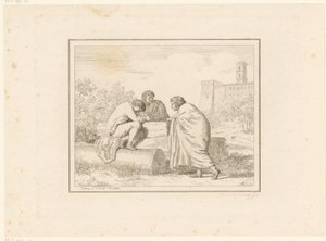 Drei junge Männer (Szenen aus dem täglichen Leben in Italien, Figure, prese dal vero, ed incise a aqua forte) von Friedrich Rehberg