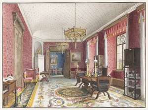 Das Rote Zimmer, Schloss Fischbach, ca. 1846 von Friedrich Wilhelm Klose