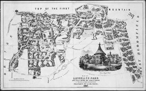 Karte von Llewellyn Park und Villenstandorten, auf Eagle Ridge in Orange & West Bloomfield, 1857