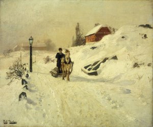 Pferdeschlitten in einer Winterlandschaft