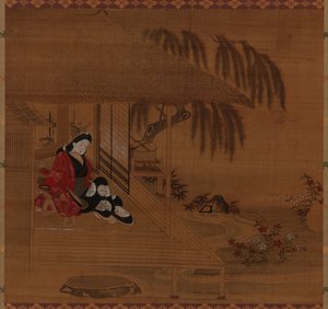 Garten, Innenraum und sitzendes Mädchen, Edo-Periode, 1615-1868 von Furuyama Moroshige