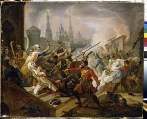 Bauernkrieg in Russland 1773-1775: Die Schlacht von Kasan im Juli 1774, Szene des Aufstands von Emelian Pugatschow