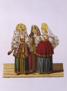 Kostüme von Frauen und Mädchen aus Twer aus der Serie Kleidung des russischen Staates, 1851