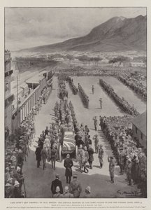 Kapstadts letzter Abschied von Cecil Rhodes, der Leichenzug erreicht den Bahnhof von Kapstadt, um den Beerdigungszug zu besteigen, 3. April von G.S. Amato