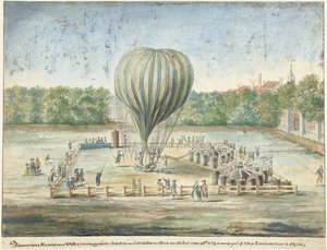 Der Start von Blanchards Ballon in Den Haag im Jahr 1785