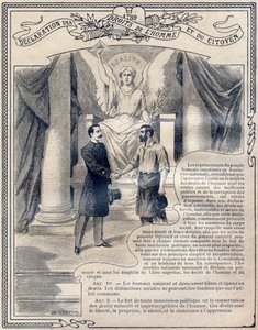 1789: Erklärung der Menschen- und Bürgerrechte: Gleichheit. Gravur in "Le livre unique de morale et d