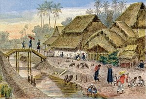Ein annamesisches Dorf, Französisch-Indochina, ca. 1900 (Illustration)