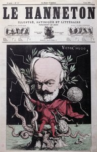 Karikatur von Victor Hugo (1802-85) als Zeus im Exil auf Guernsey vom Titelblatt von Le Hanneton, Juni 1867