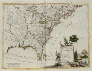 Kanada, die englischen Kolonien mit Louisiana und Florida, Stich von G. Zuliani aus Band I des Neuesten Atlas, veröffentlicht in Venedig 1778 von Antonio Zatta, Privatsammlung von G. Zuliani