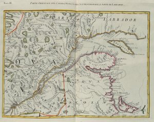 Östlicher Teil von Kanada, nördliches Nova Scotia und Teil von Labrador, Kupferstich von G. Zuliani aus Band I des "Neuesten Atlas" veröffentlicht in Venedig 1778 von Antonio Zatta, Privatsammlung