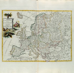 Europa aufgeteilt in seine Hauptstaaten, Stich von G. Zuliani aus Band I des Neuesten Atlas, veröffentlicht in Venedig 1776 von Antonio Zatta, Privatsammlung von G. Zuliani