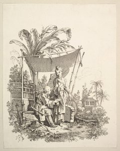 Frau zeigt einem Soldaten Kuriositäten, ca. 1742