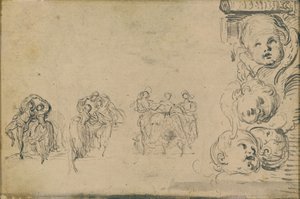 Skizzen von Tänzern und Köpfen von Putti