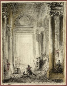 Der Eingang der Akademie der Architektur im Louvre von Gabriel Jacques de Saint Aubin