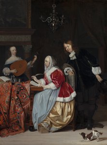 Eine junge Frau schreibt Musik von Gabriel Metsu
