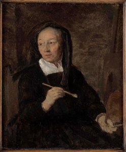 Porträt einer Künstlerin an ihrer Staffelei von Gabriel Metsu