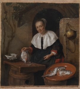 Frau beim Fischeputzen von Gabriel Metsu