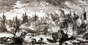 Seeschlacht (Gravur) von Gabriel Perelle