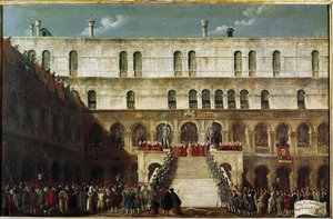 Einführung des Dogen zur Treppe der Giganten. Gemälde von Gabriele Bella. Venedig, Fondazione Querini Stampalia von Gabriele Bella