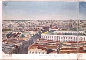 Panorama von Moskau, Darstellung des ehemaligen Marktplatzes und der Börse in Gostiny Dvor von Gadolle