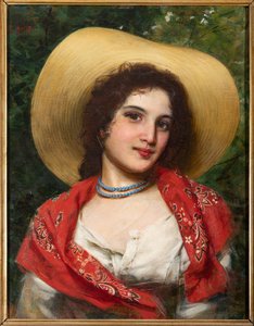 Mädchen mit gelbem Hut von Gaetano Bellei