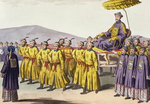 Kaiser Chien Lung im Triumph getragen, Tafel 18 aus Le Costume Ancien et Moderne von Jules Ferrario, veröffentlicht ca. 1820er-30er Jahre