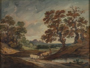 Landschaft: Drei Kühe in der Mitte des Vordergrunds von Gainsborough Dupont