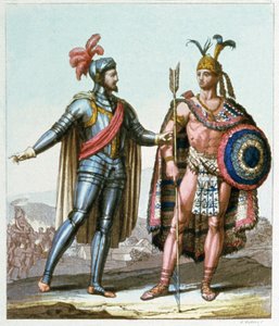 Hernan Cortes trifft Montezuma II im Jahr 1519