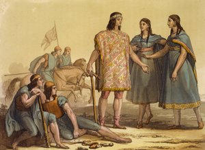 Eingeborene des Araucani-Stammes, Argentinien, aus Le Costume Ancien et Moderne, Band II, Tafel 37, von Jules Ferrario, veröffentlicht um 1820er-30er Jahre von Gallo Gallina