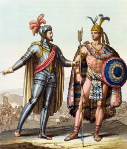 Die Begegnung zwischen Hernan Cortes (1485-1547) und Montezuma II (1466-1520) aus 