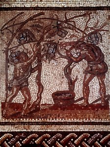 Gallorömische Kunst: Herbst: Apfelernte und Ernte (Mosaikpflaster)