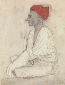 Mann mit rotem Turban im Schneidersitz von Gangaram Chintaman Tambat