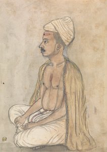 Mann mit gelbem Schal, im Schneidersitz von Gangaram Chintaman Tambat