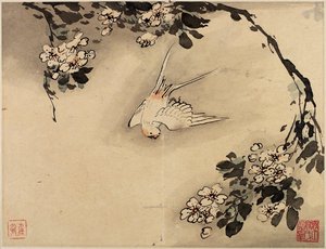 Fingerbild mit Blumen und Vögeln aus einem Album mit zehn Blättern von Gao Qipei