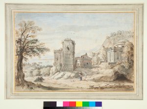 Landschaft mit Ruinen und einem Tempel