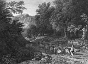 Landschaft mit Schäfer und Herde (Gravur)