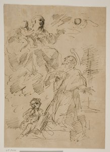 Madonna und Kind in den Wolken, mit St. Johannes von Nepomuk unten
