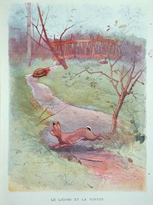 Der Hase und die Schildkröte, Illustration aus den Fabeln von Jean de la Fontaine (1621-95) Anfang des 20. Jahrhunderts von Gaston Gelibert
