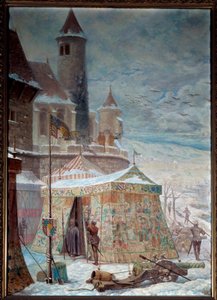 Krieg von Burgund: Das Zelt von Karl dem Kühnen bei der Belagerung von Nancy. Der Herzog von Burgund Karl der Kühne starb während der Schlacht von Nancy am 5.01.1477, die ihn gegen die Armee von Lothringen und die Schweizer von René II. von Lothringen stel von Gaston Save