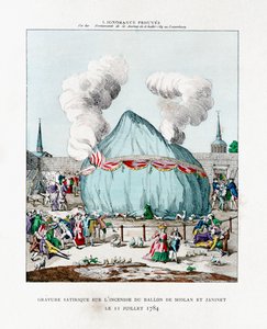 Satirische Gravur über das Feuer des Ballons von Miolan und Janinet 1784 1887