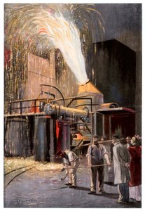 Entkohlung von Roheisen in einem Bessemer-Konverter, 1900 von Gehrke