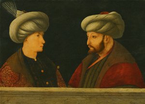 Porträt von Sultan Mehmed II. (1432-81) mit einem jungen Würdenträger
