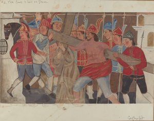 Station des Kreuzes Nr. 2: Das Kreuz wird auf Jesus gelegt, ca. 1936