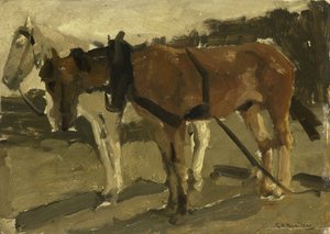 Ein Braunes und ein Weißes Pferd in Scheveningen von Georg-Hendrik Breitner